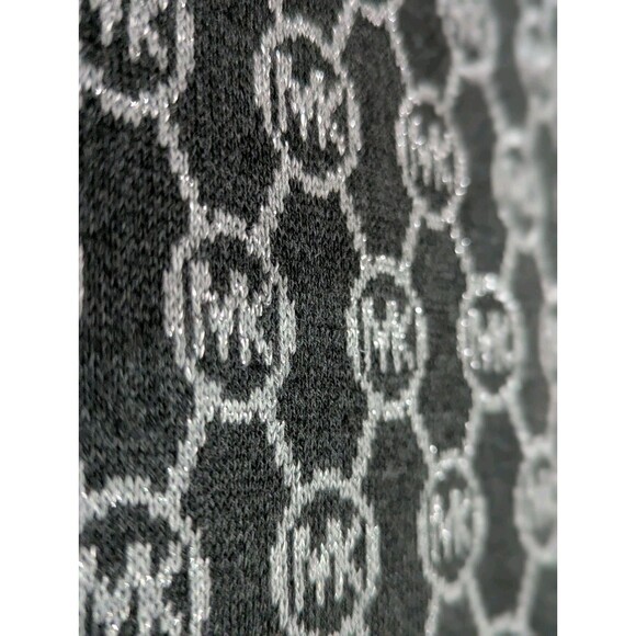 Michael Kors Womens Knit Scarf Gray Black Metallic Reversible Monogram Logo - Picture 4 of 6